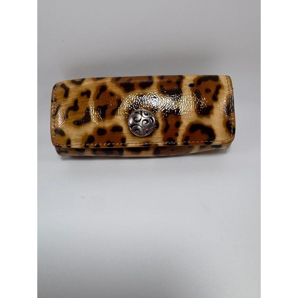 Brighton Leopard Print Patent Leather Lipstick Case with Mirror Gold Interior